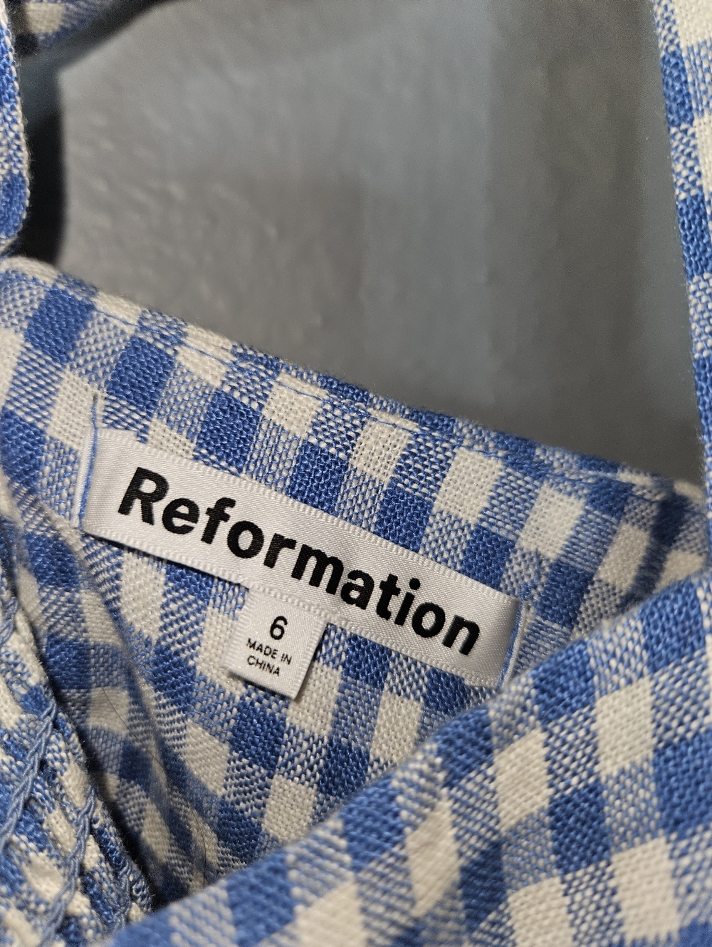 Reformation Brigitte Linen Dress Blue Gingham Print Size 6 - Picture 6 of 10